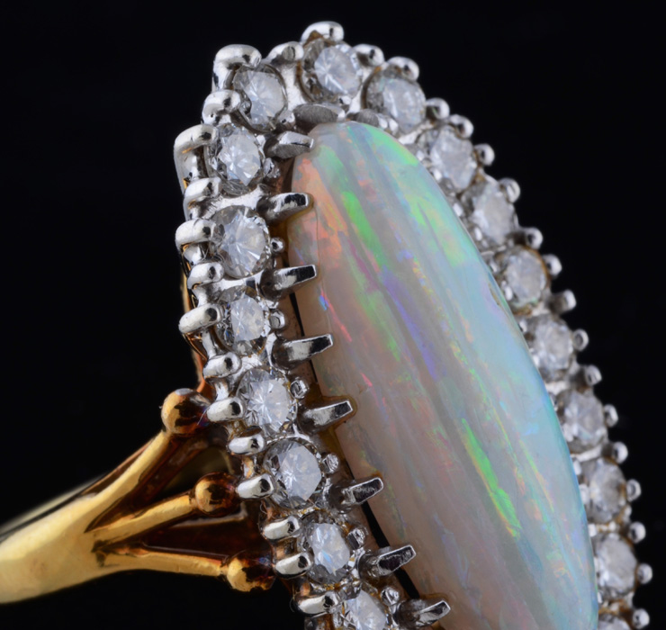 18K Yellow Gold Opal and Diamond Ring with 14K White Gold Head