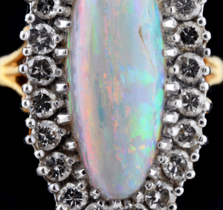 18K Yellow Gold Opal and Diamond Ring with 14K White Gold Head