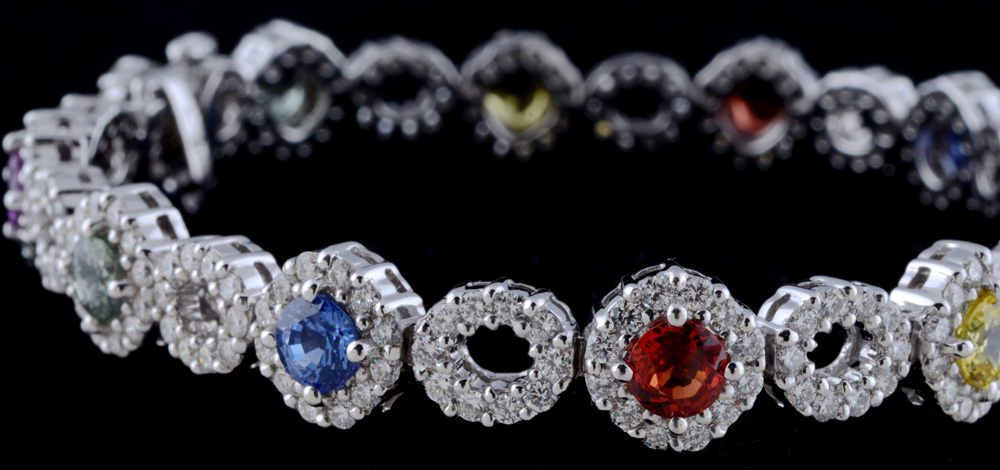 18K White Gold Multi-Color Sapphire and Diamond Bracelet