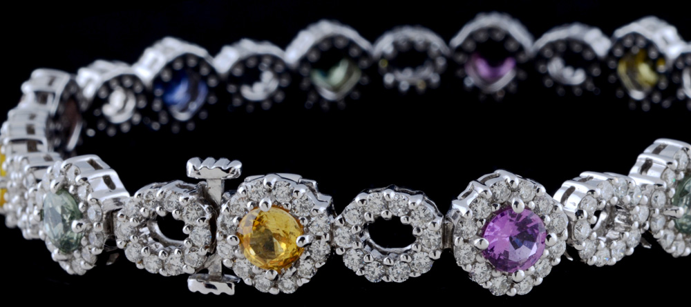 18K White Gold Multi-Color Sapphire and Diamond Bracelet