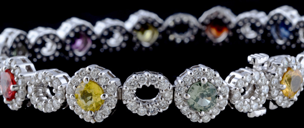 18K White Gold Multi-Color Sapphire and Diamond Bracelet