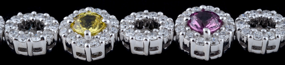 18K White Gold Multi-Color Sapphire and Diamond Bracelet