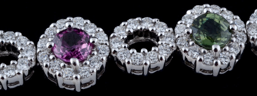 18K White Gold Multi-Color Sapphire and Diamond Bracelet
