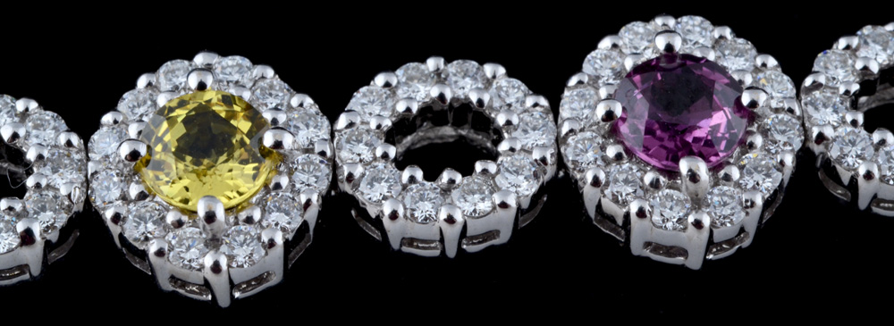 18K White Gold Multi-Color Sapphire and Diamond Bracelet