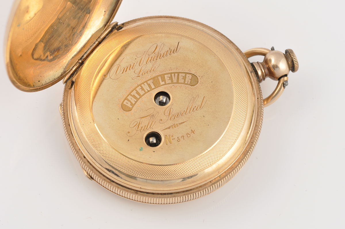 Antique 14 Karat Yellow Gold Ami Richard Hunting Case Pocket Watch