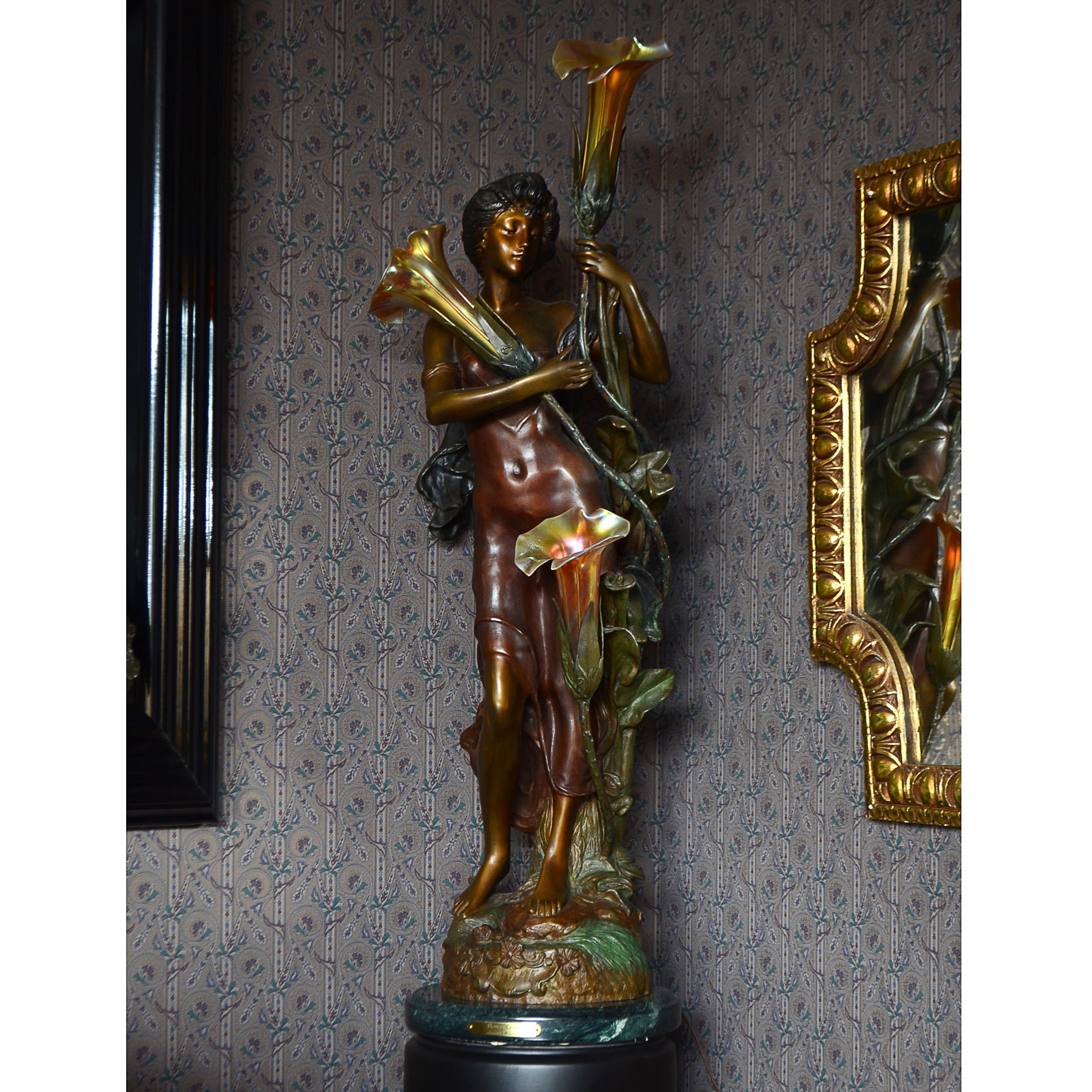 After Auguste Moreau Bronze Table Lamp Sculpture "Flower Girl"