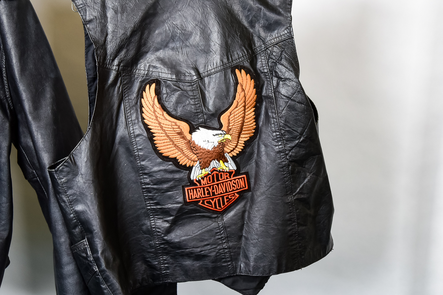 Leather Jacket and Vest with Harley Davidson Patches