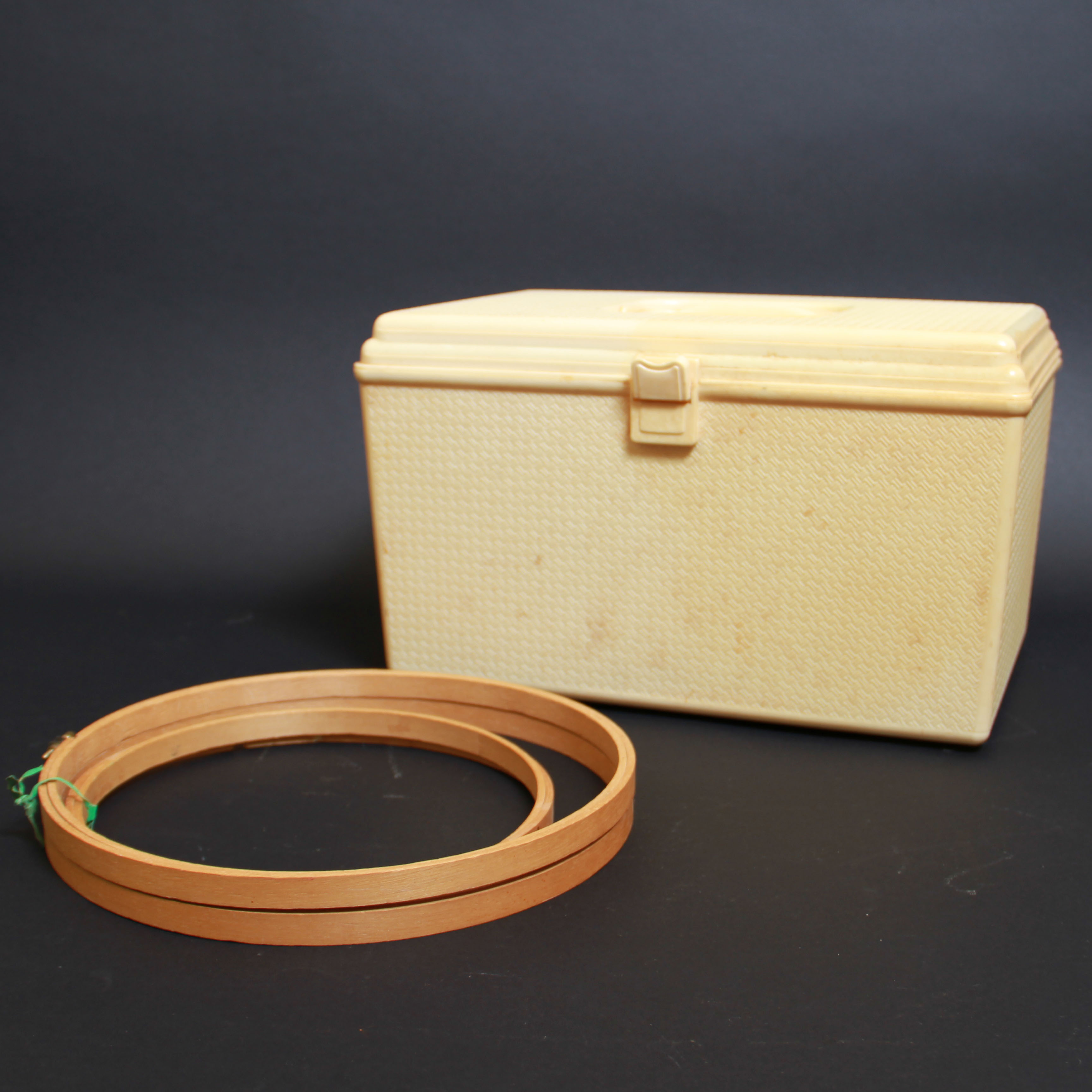 Vintage Sewing Box and Embroidery Hoops