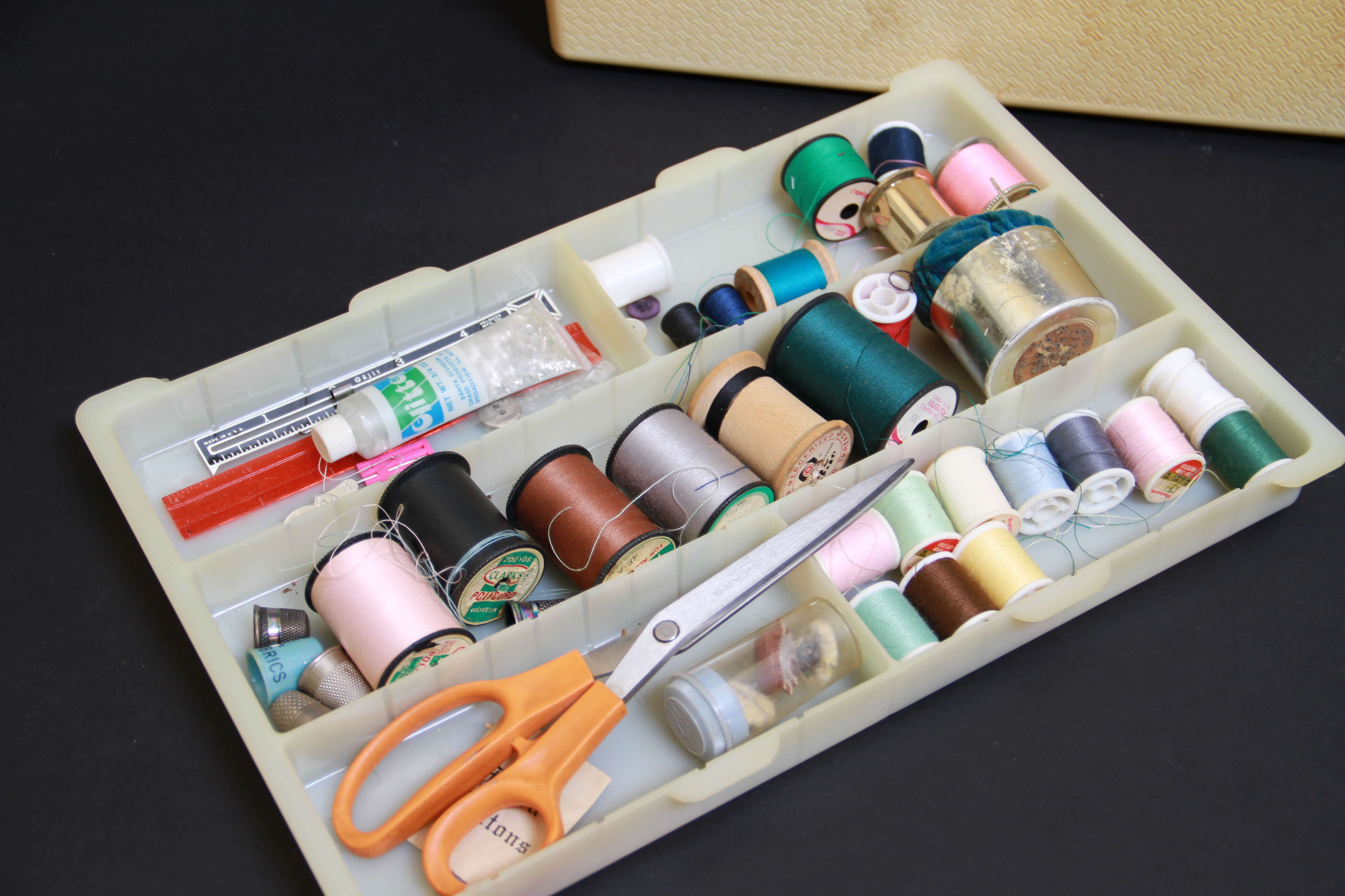 Vintage Sewing Box and Embroidery Hoops