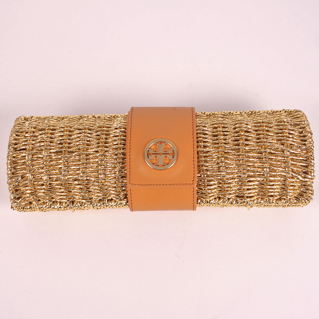 Tory Burch Gold Tone Metallic Clutch