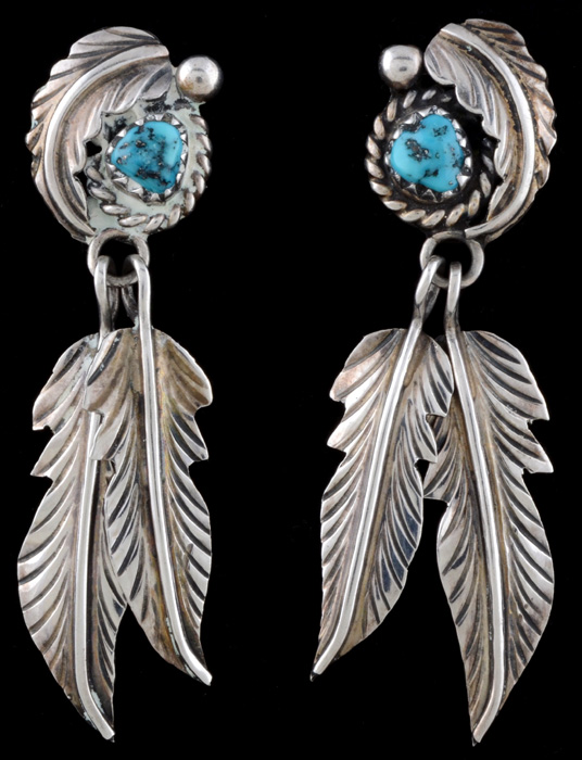 Native American Navajo Sterling Silver and Turquoise Dangle Earrings