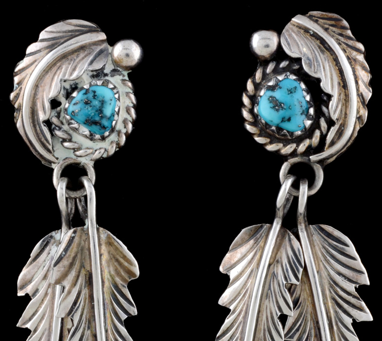 Native American Navajo Sterling Silver and Turquoise Dangle Earrings
