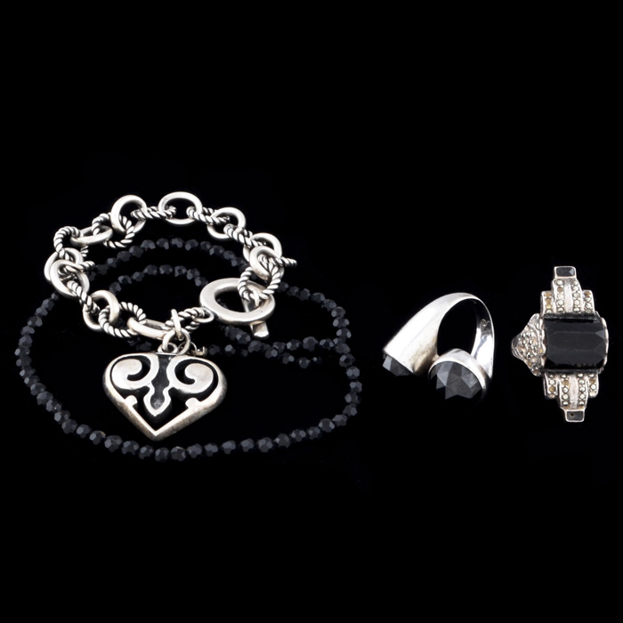 Group of Sterling Silver Jewelry Including an Exix Link Bracelet