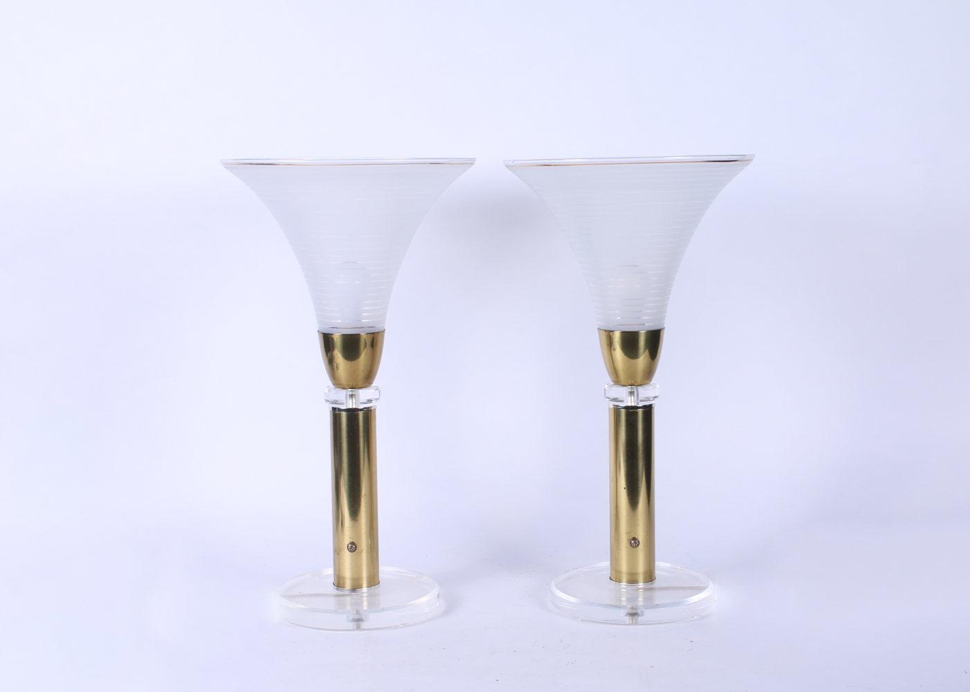 Pair of Modern Glass Torchiere Table Lamps