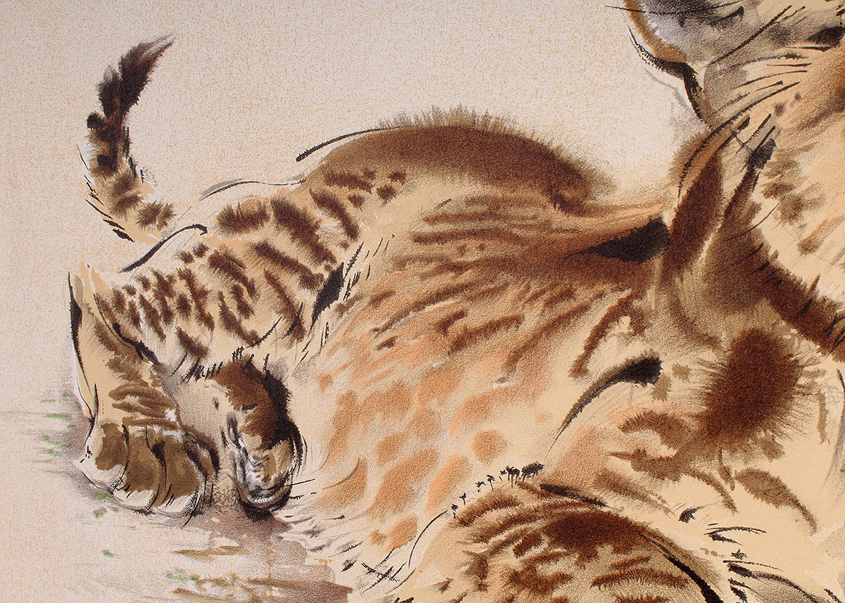 Lithograph Reproduction Print of Ralph Thompson Lion Cub Watching Praying Mantis