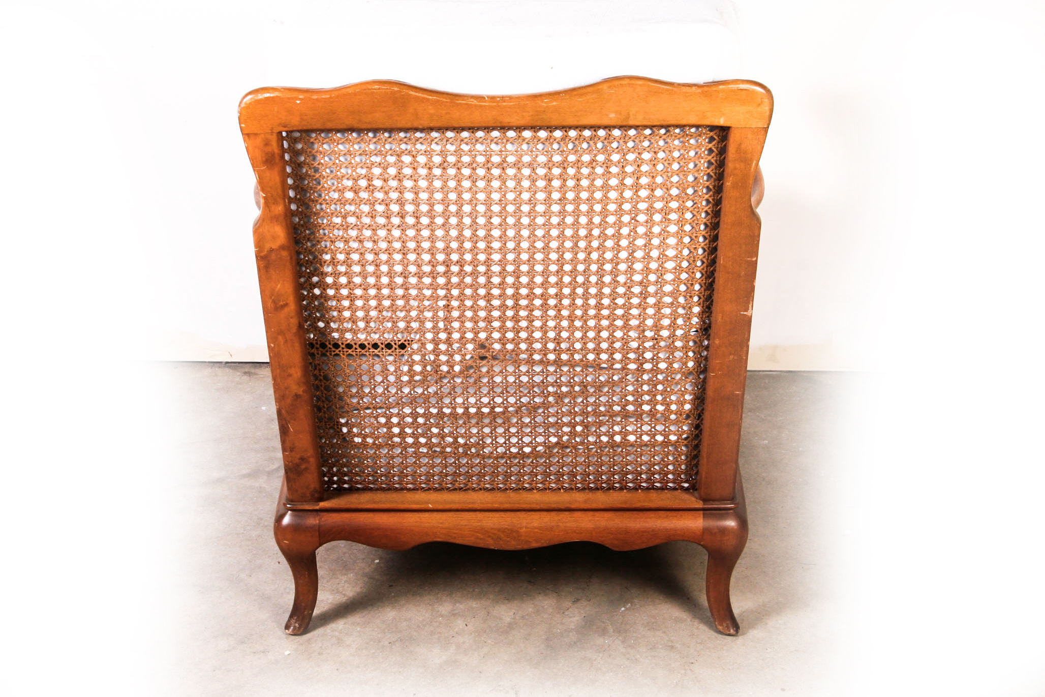 Vintage Cane Lounge Chairs with White Slip Covered Cushions