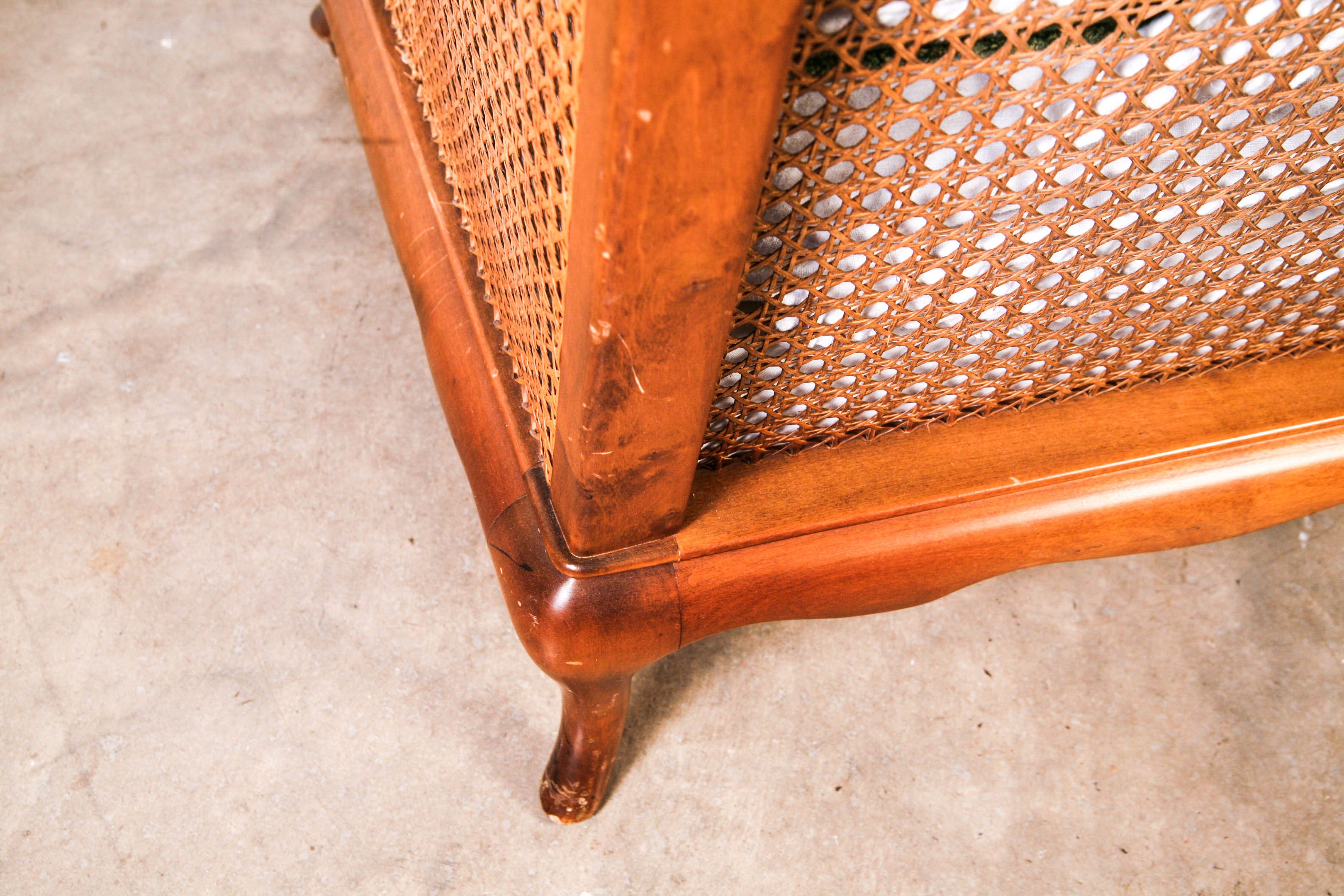 Vintage Cane Lounge Chairs with White Slip Covered Cushions