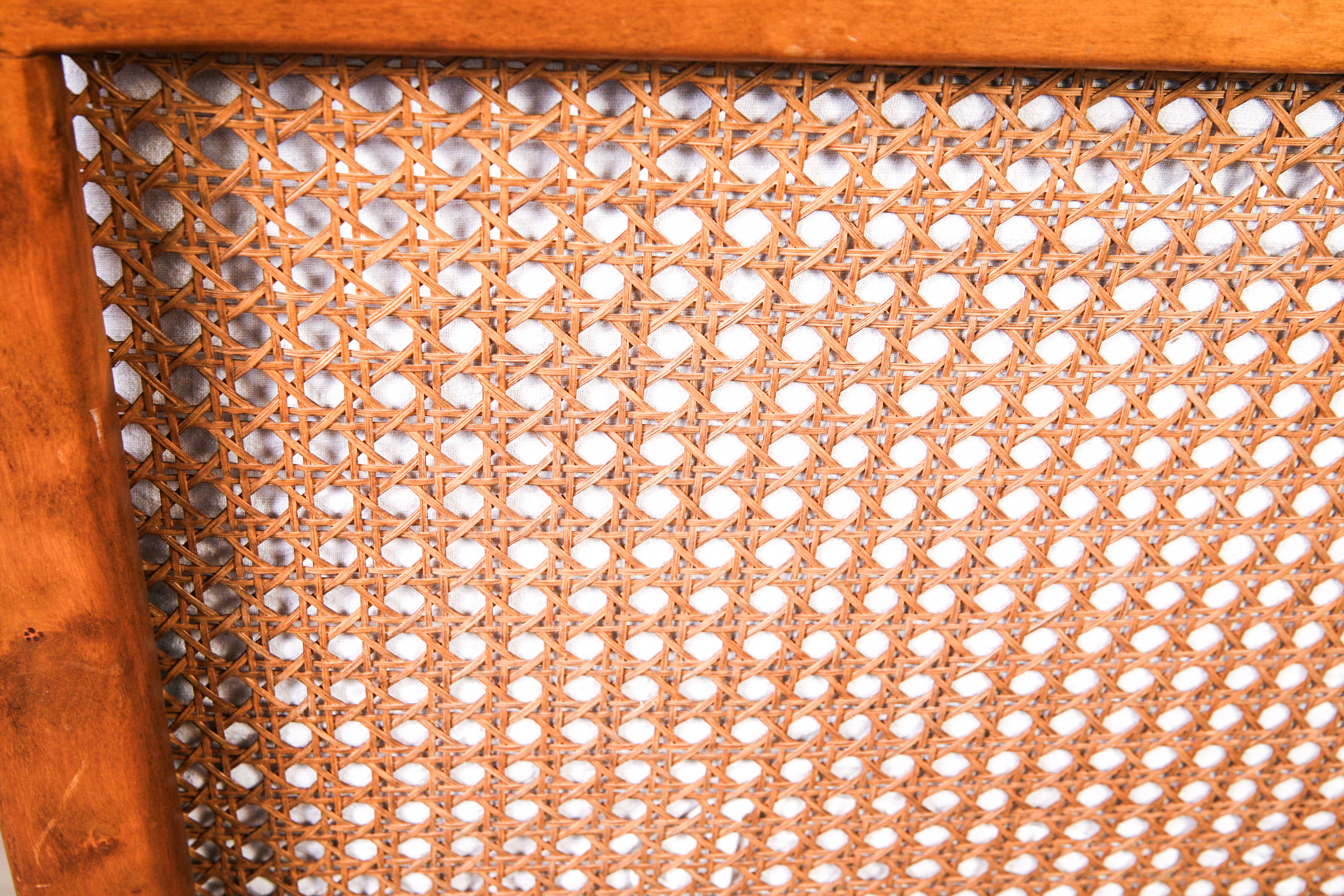 Vintage Cane Lounge Chairs with White Slip Covered Cushions