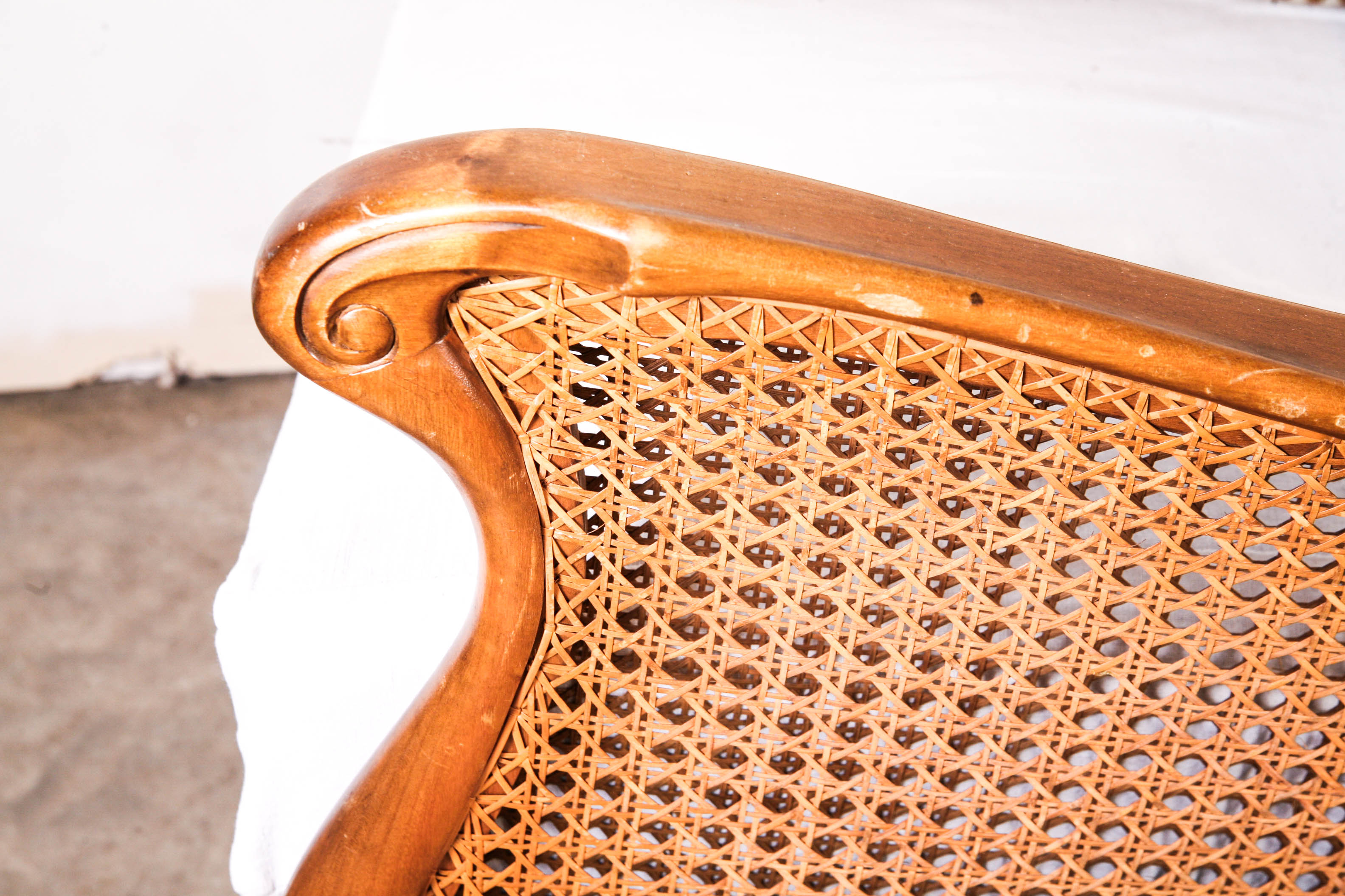 Vintage Cane Lounge Chairs with White Slip Covered Cushions