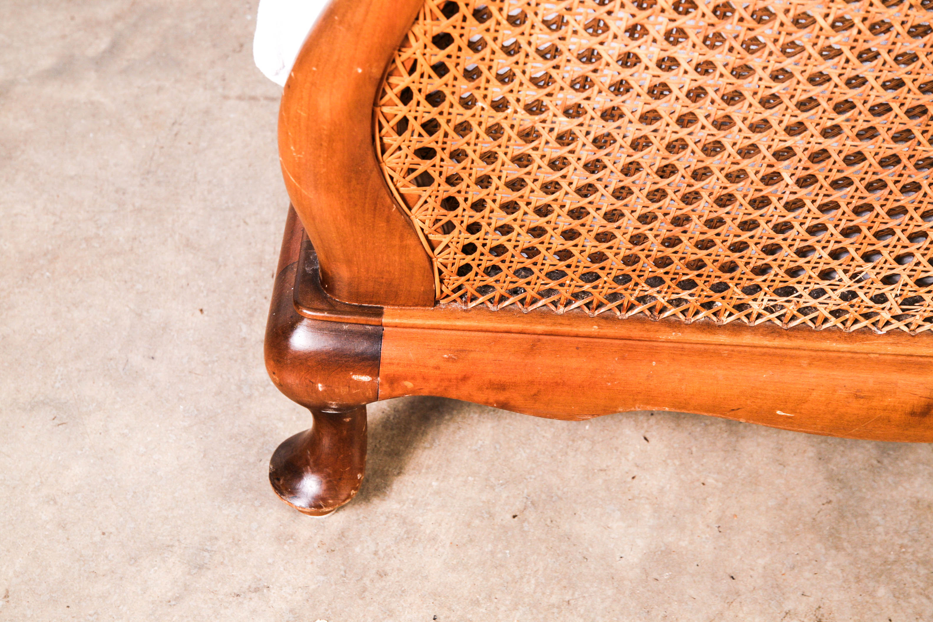 Vintage Cane Lounge Chairs with White Slip Covered Cushions