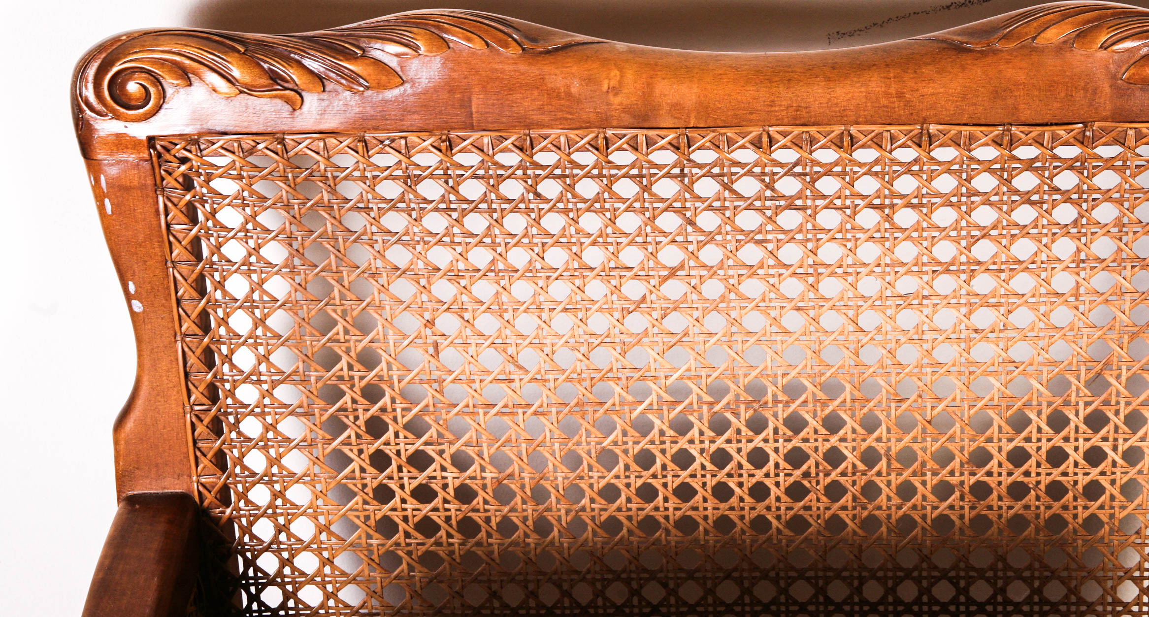 Vintage Cane Lounge Chairs with White Slip Covered Cushions