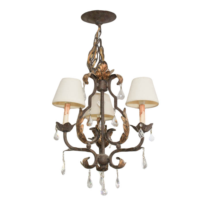 Cast Metal and Prism Chandelier