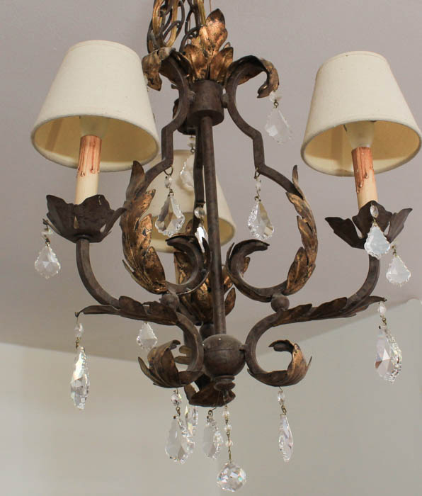 Cast Metal and Prism Chandelier