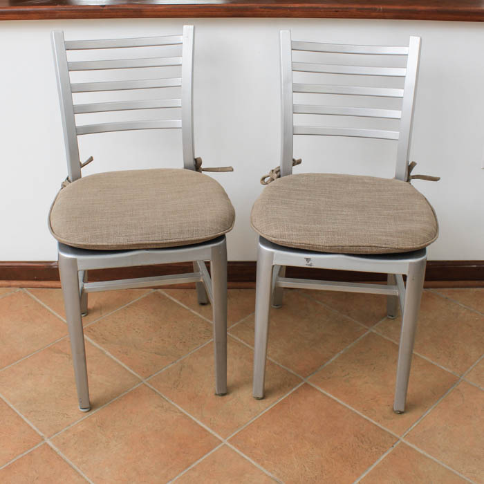 Pair of Silver Tone Metal Chairs