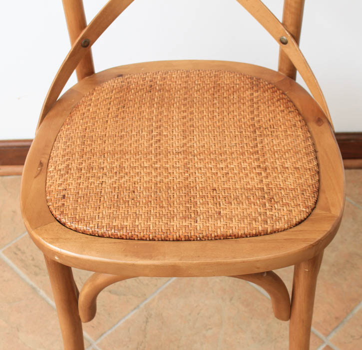 Pair of Wood and Rattan Dining Chairs