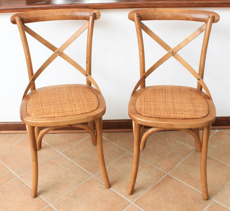 Pair of Wood and Rattan Dining Chairs