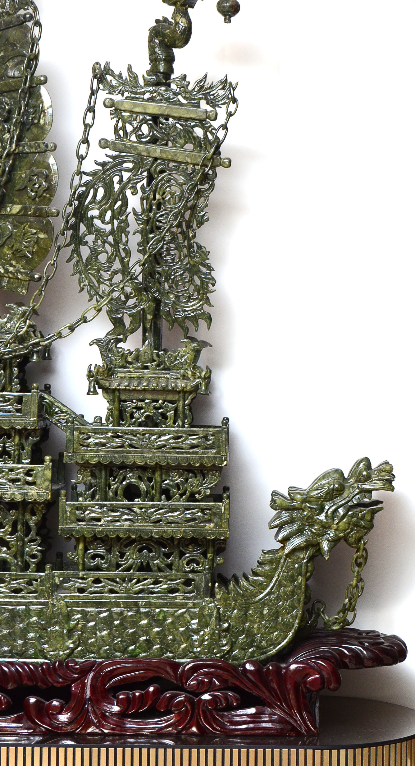 5' Carved Serpentine Ship Sculpture