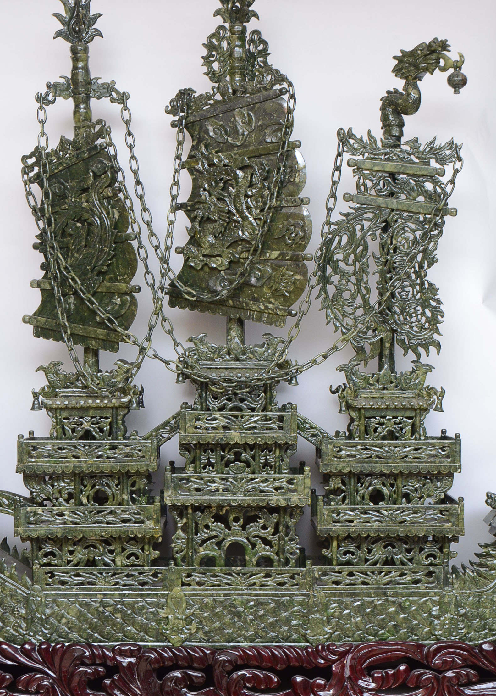 5' Carved Serpentine Ship Sculpture