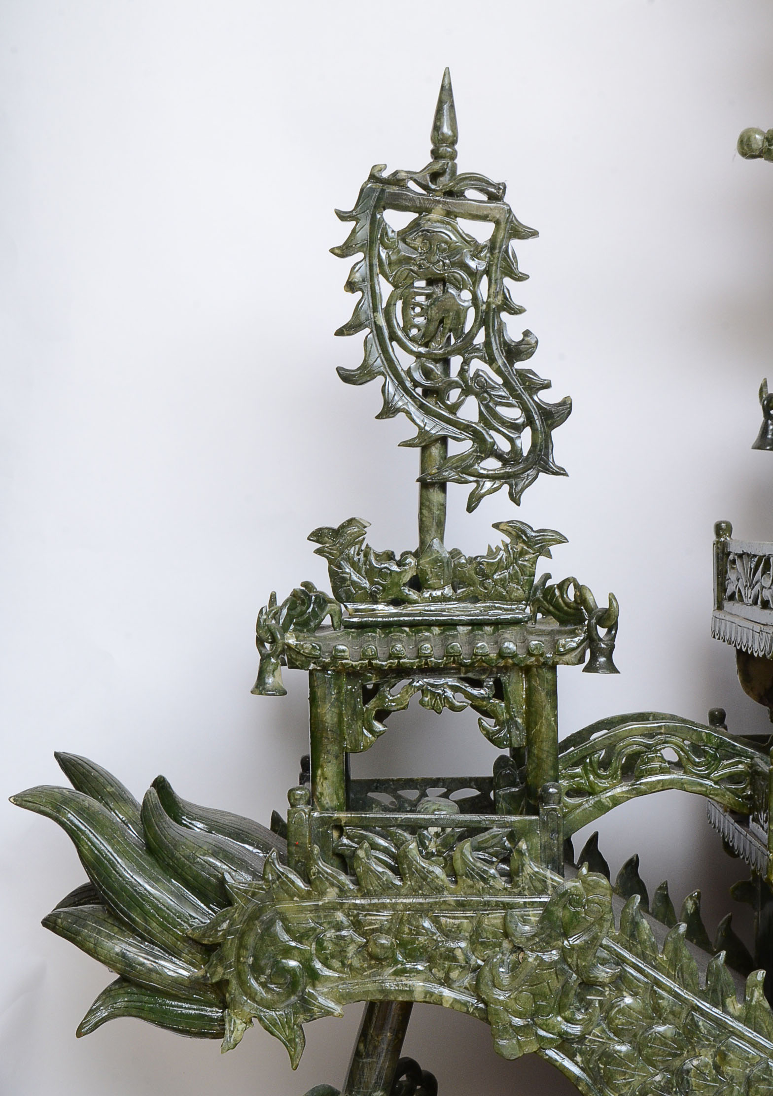 5' Carved Serpentine Ship Sculpture