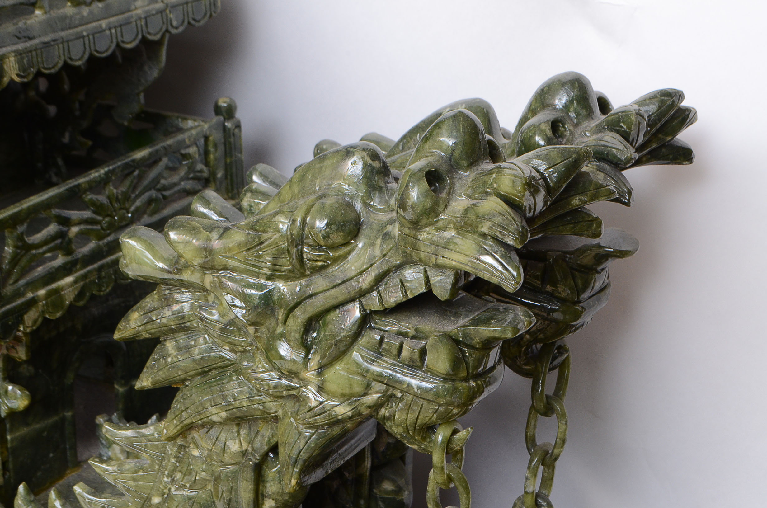 5' Carved Serpentine Ship Sculpture