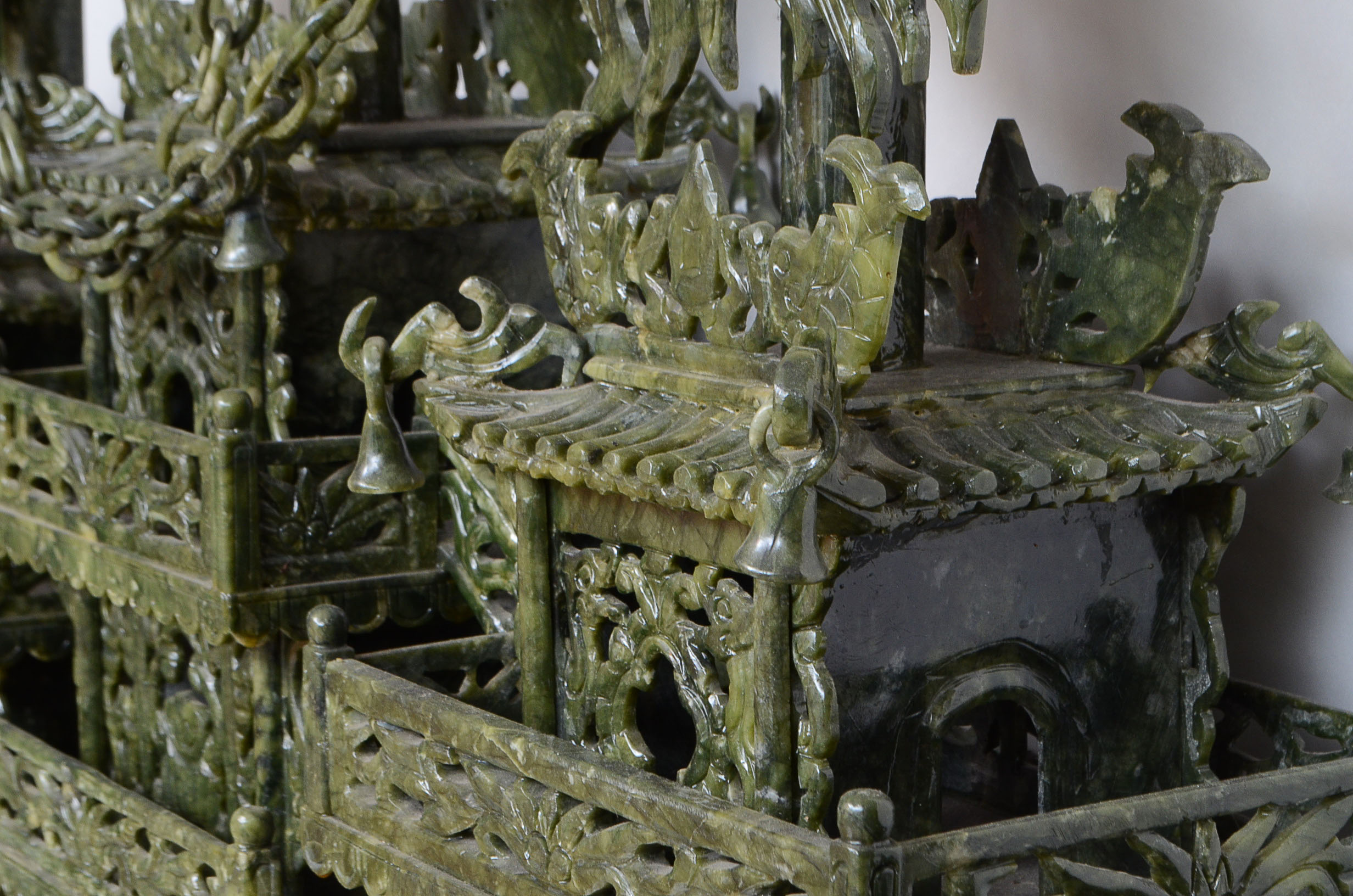 5' Carved Serpentine Ship Sculpture