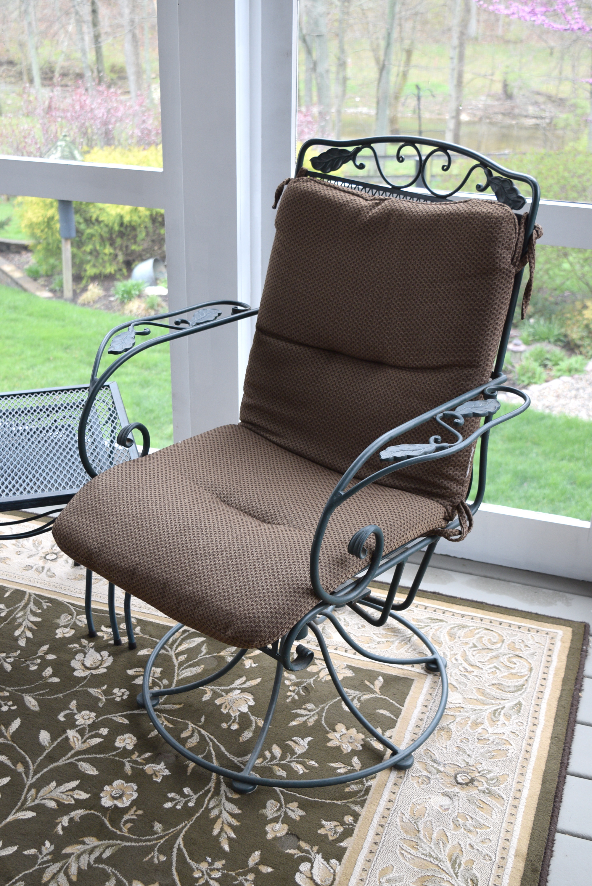 Woodard Wrought Iron Swivel Rocking Chairs and Nesting Tables
