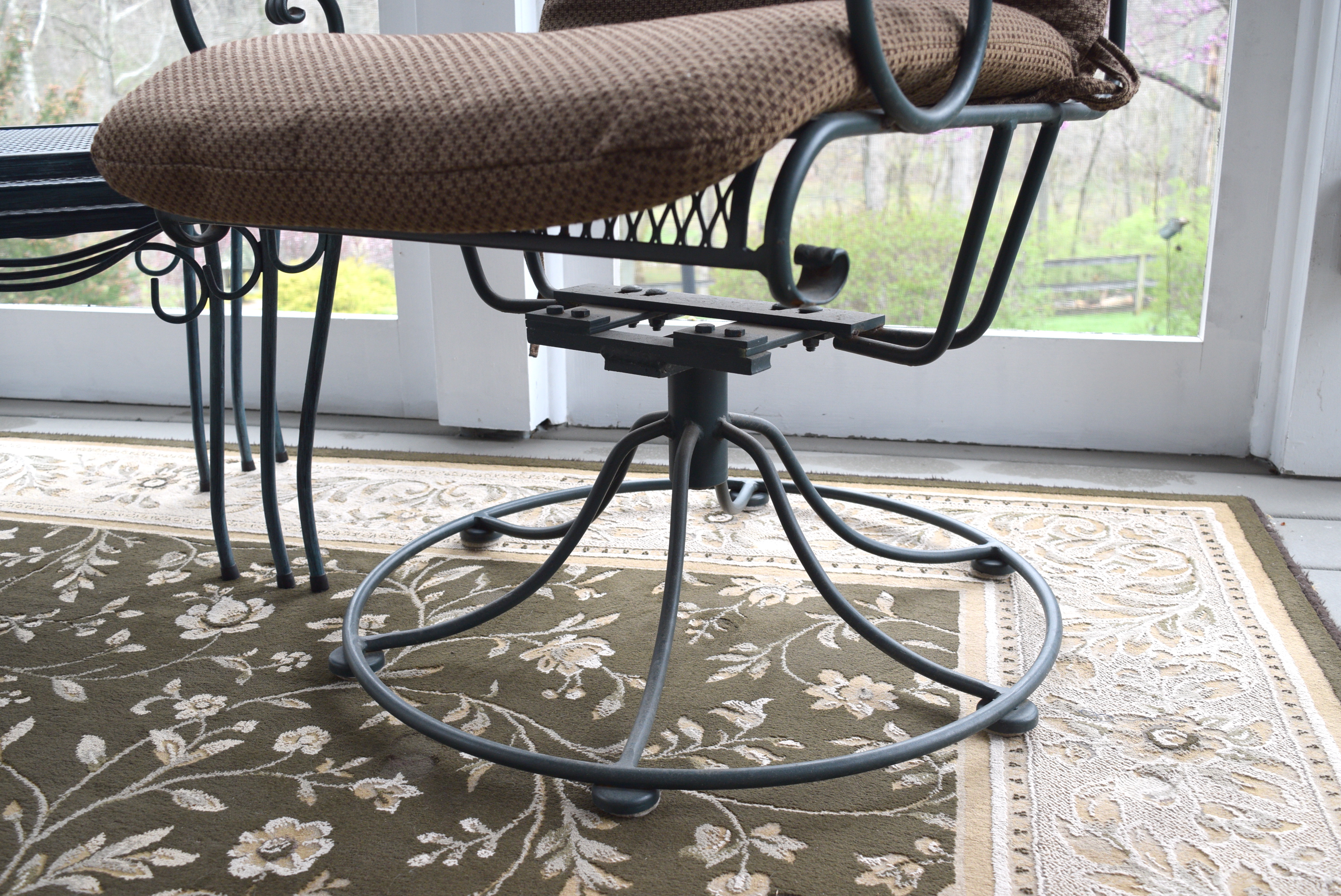 Woodard Wrought Iron Swivel Rocking Chairs and Nesting Tables