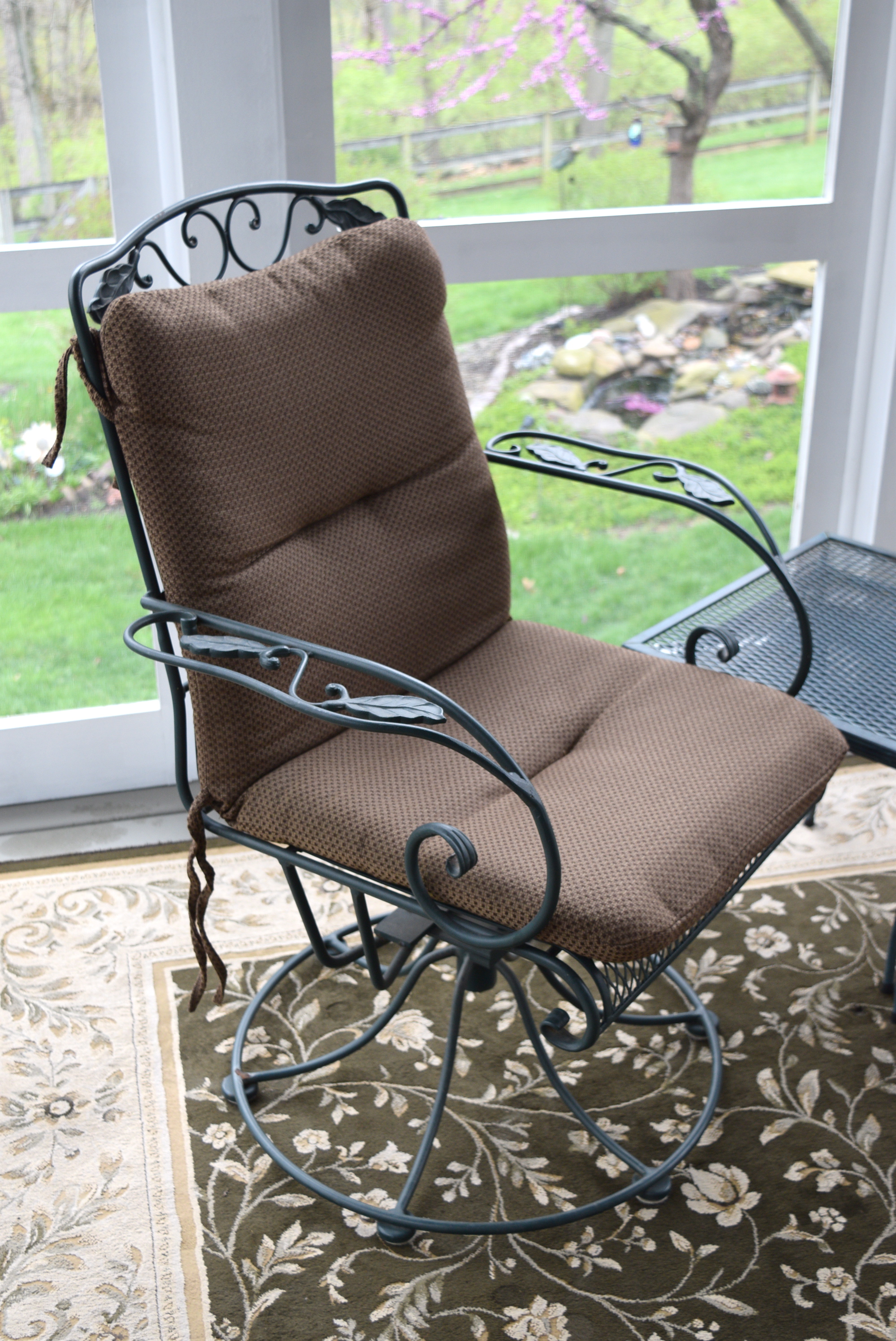Woodard Wrought Iron Swivel Rocking Chairs and Nesting Tables