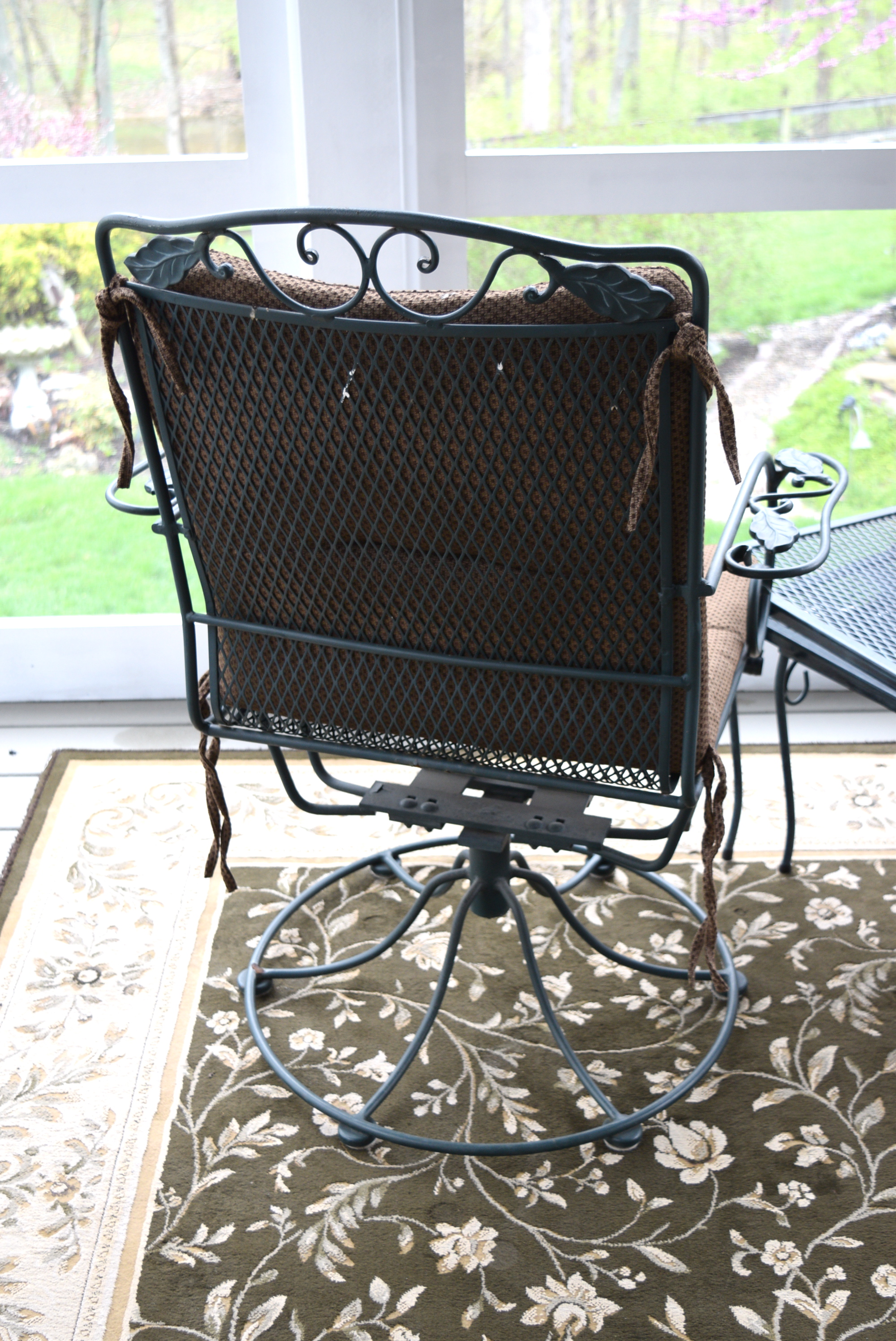 Woodard Wrought Iron Swivel Rocking Chairs and Nesting Tables