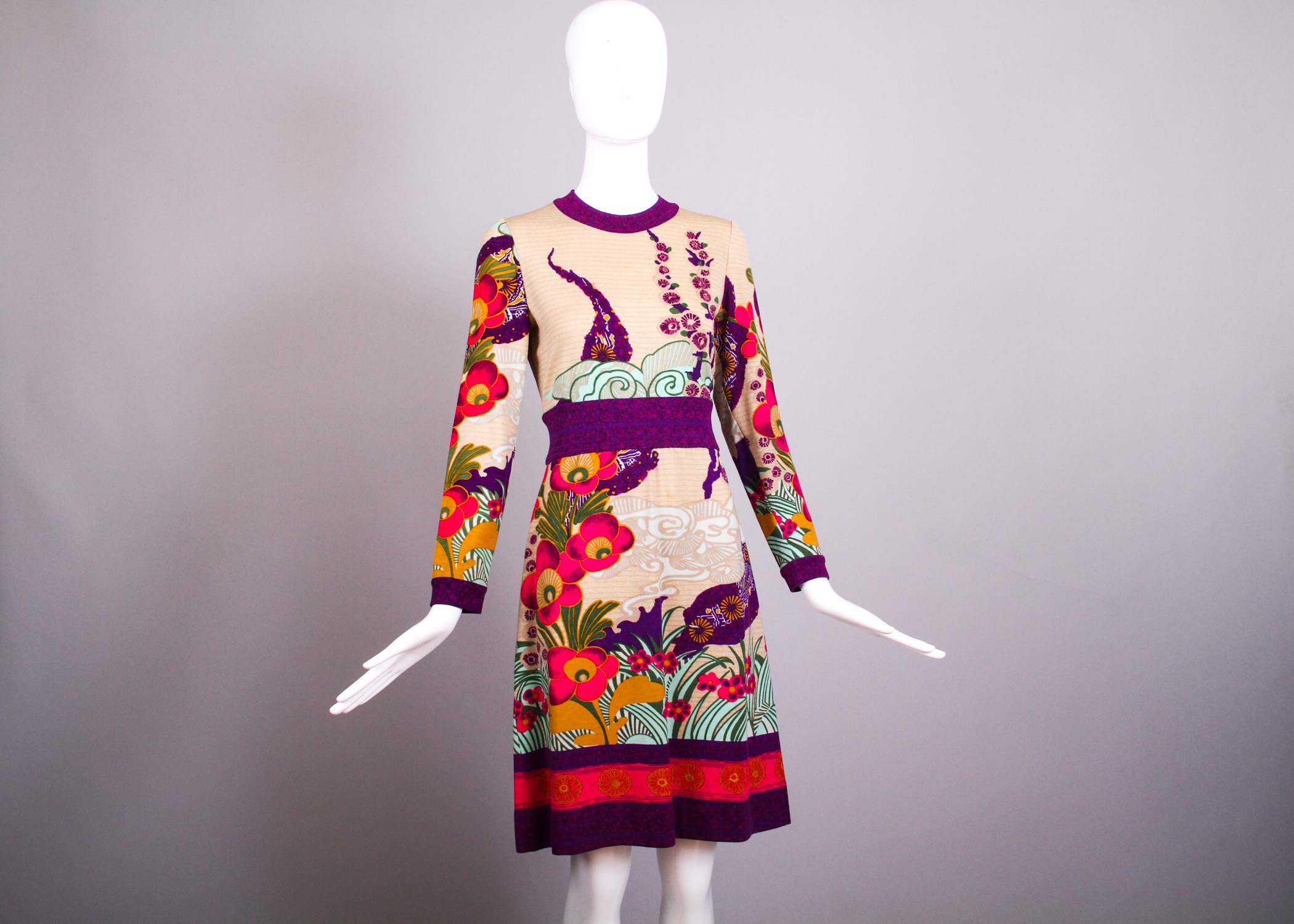 Goldworm Wool Dress with Japanese Inspired Print
