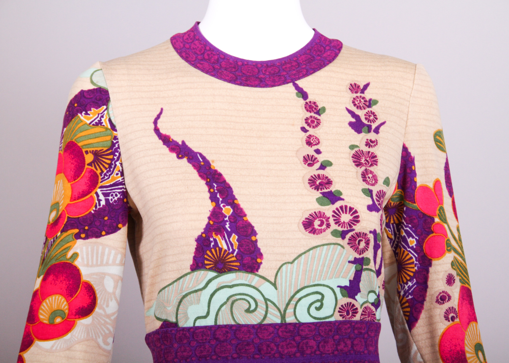 Goldworm Wool Dress with Japanese Inspired Print