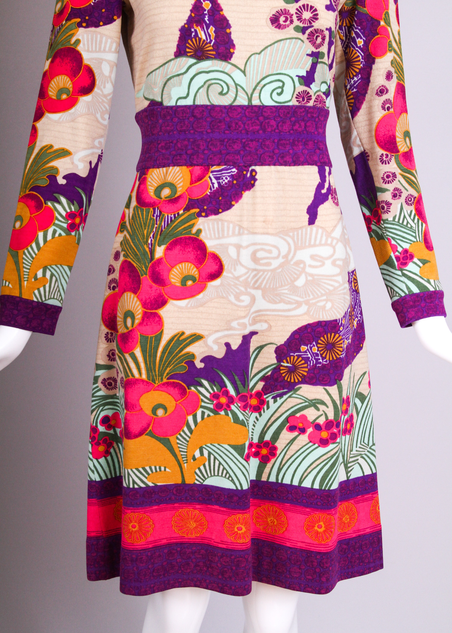 Goldworm Wool Dress with Japanese Inspired Print