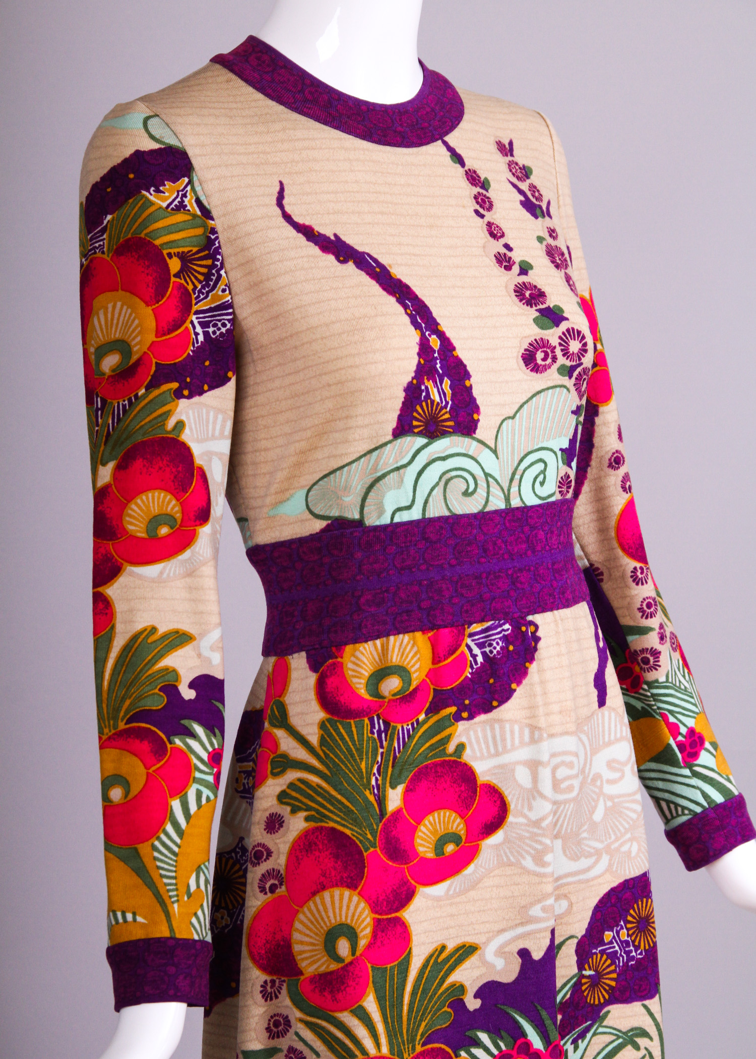 Goldworm Wool Dress with Japanese Inspired Print