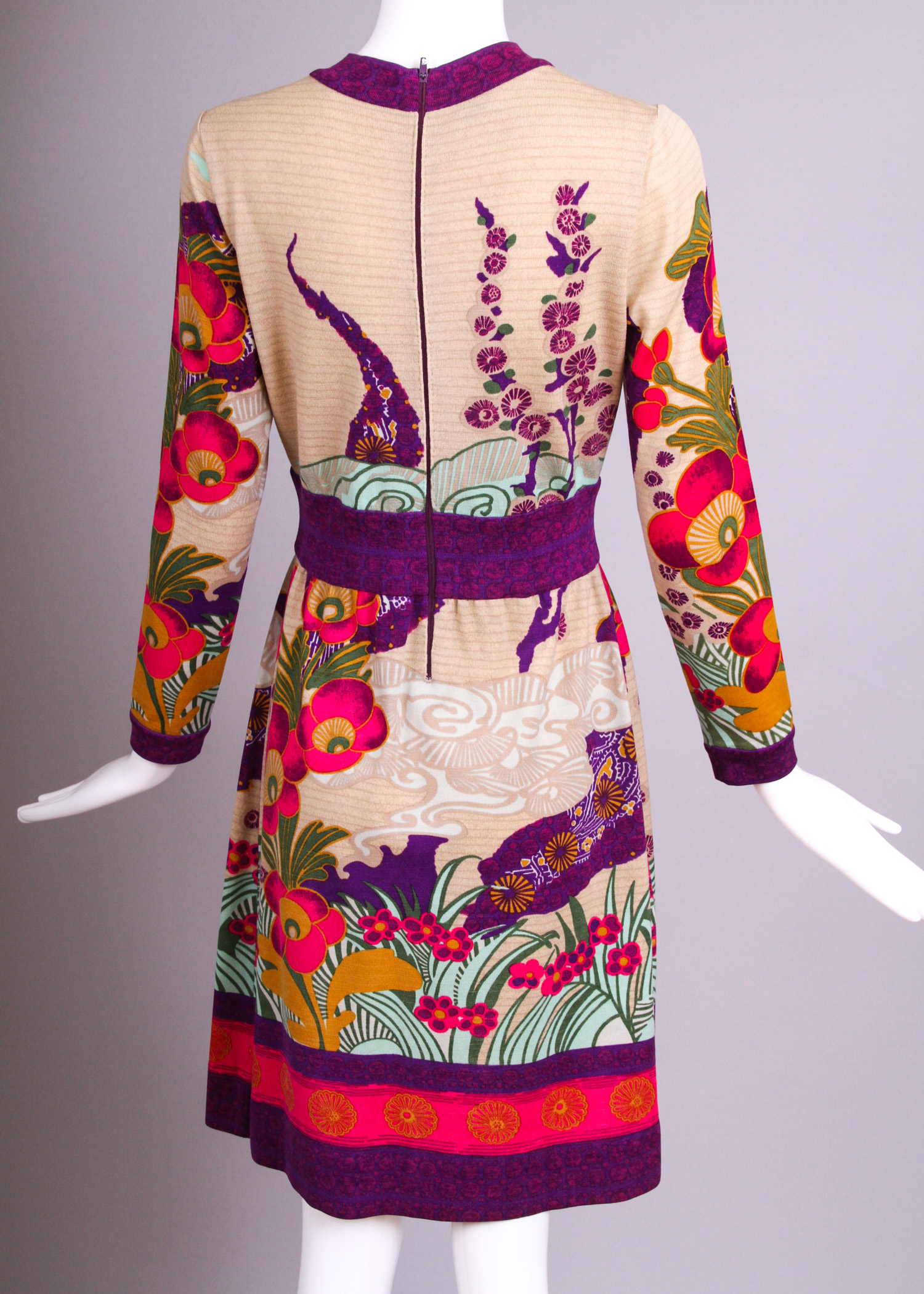 Goldworm Wool Dress with Japanese Inspired Print