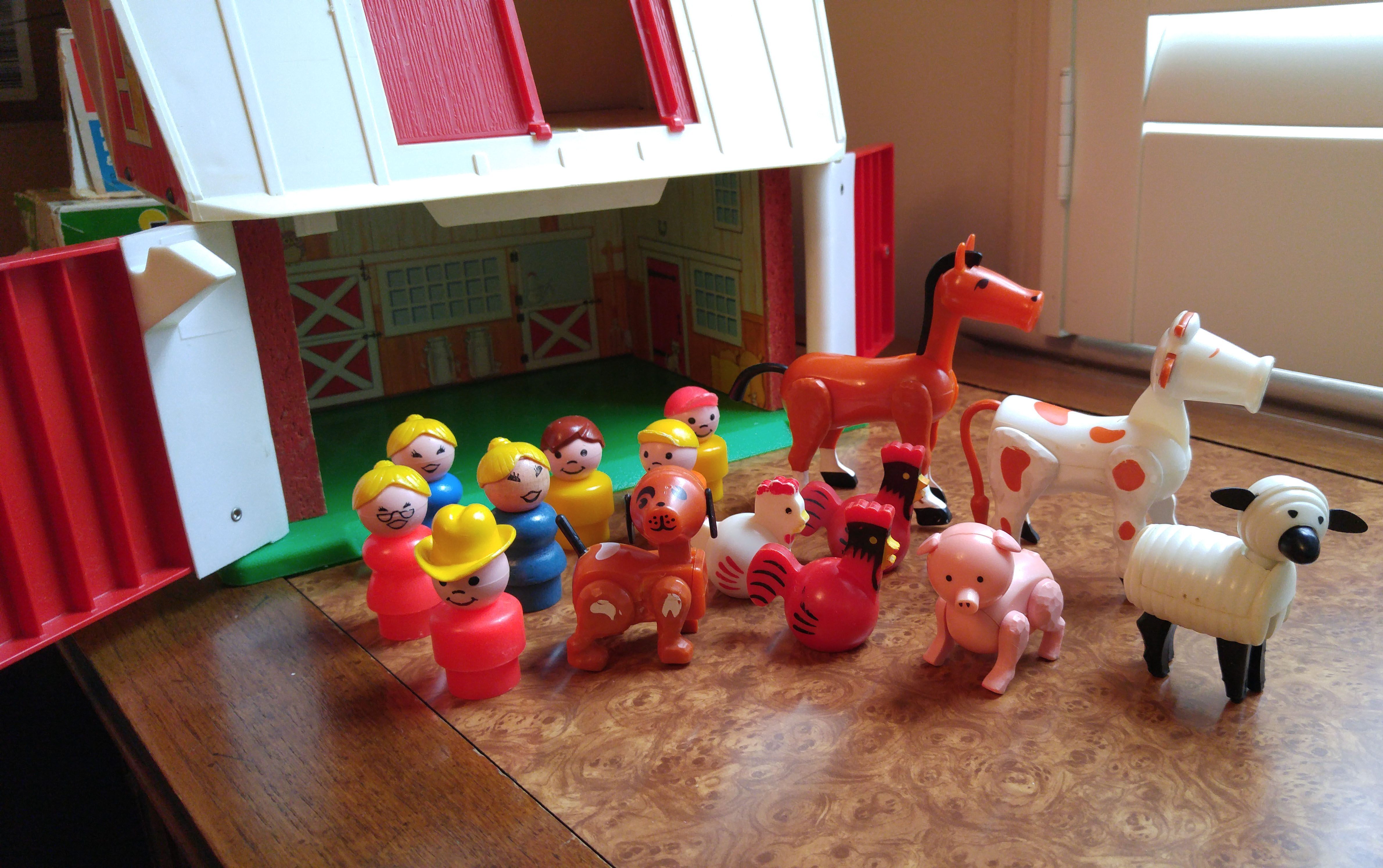 Vintage Fisher Price Barn with Animals and Merry-Go-Round Toys