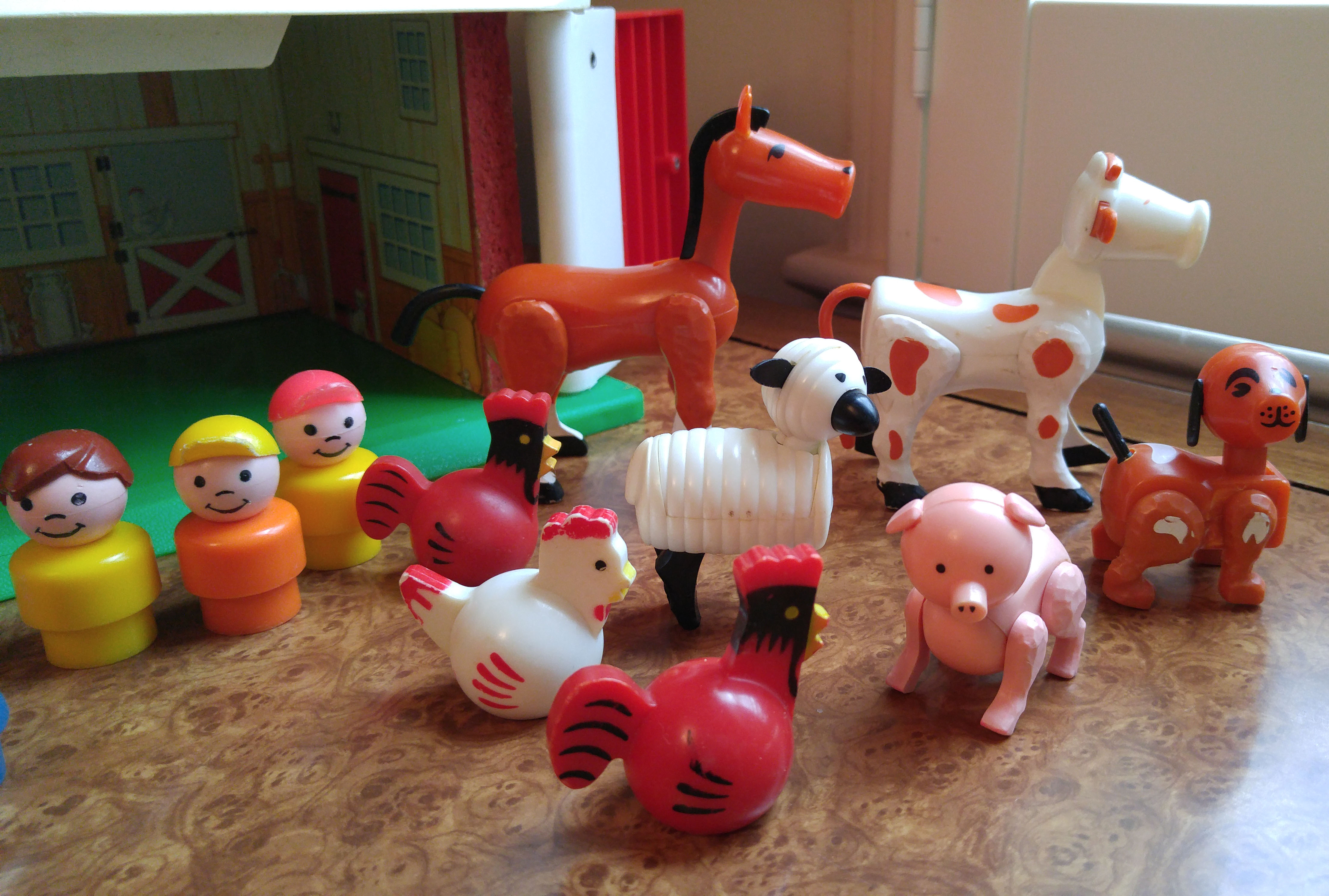 Vintage Fisher Price Barn with Animals and Merry-Go-Round Toys