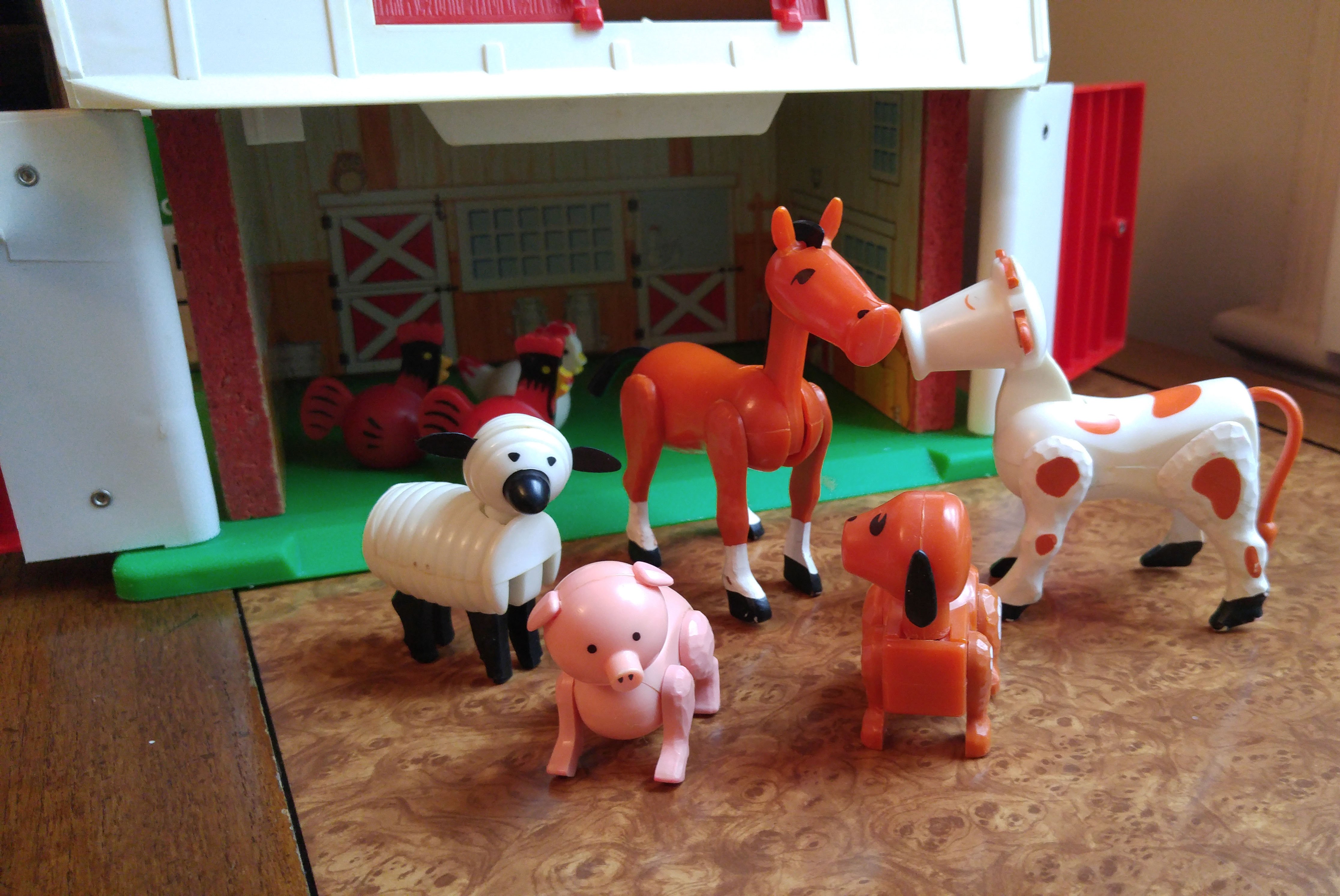 Vintage Fisher Price Barn with Animals and Merry-Go-Round Toys