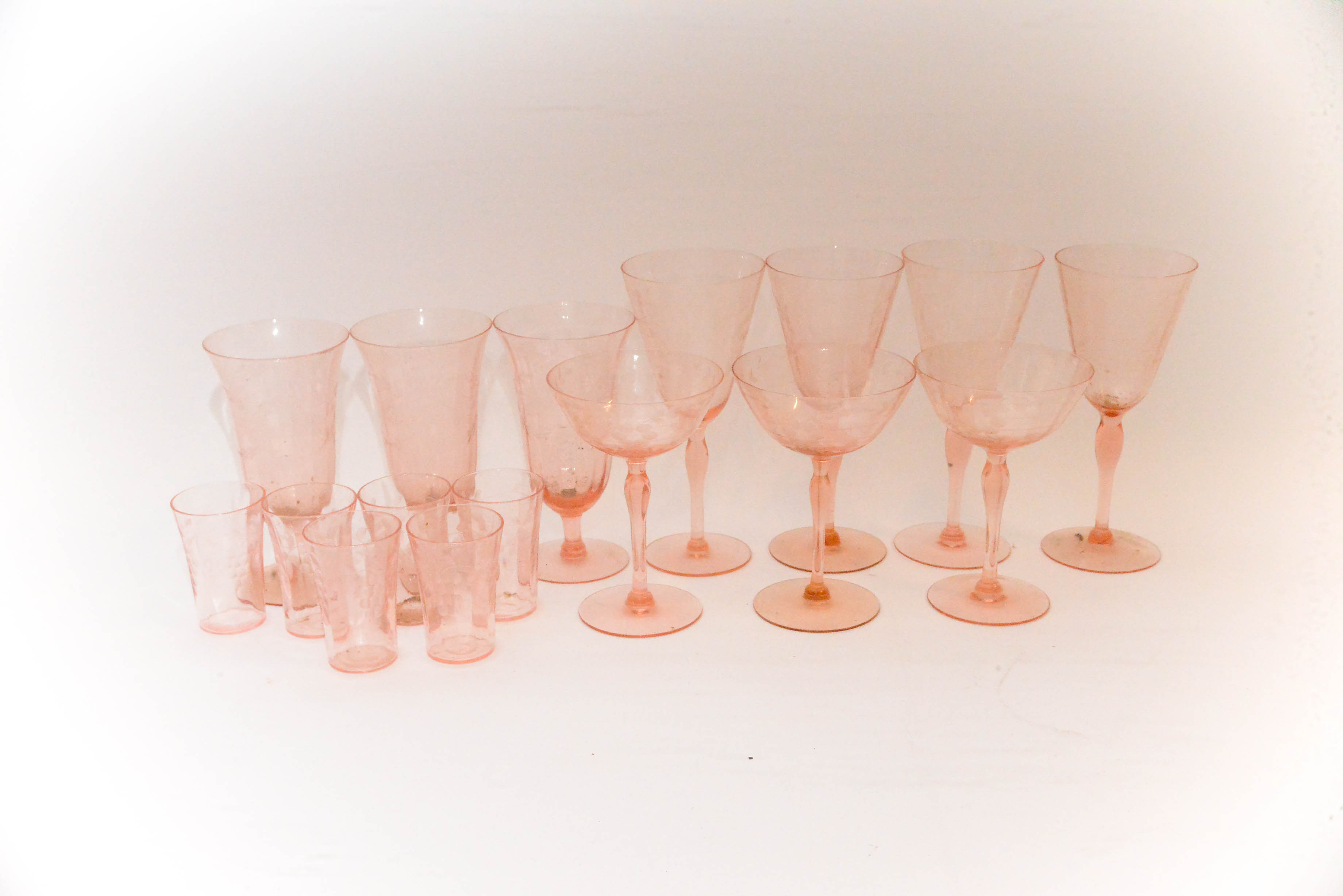 Set of Pink Depression Glass
