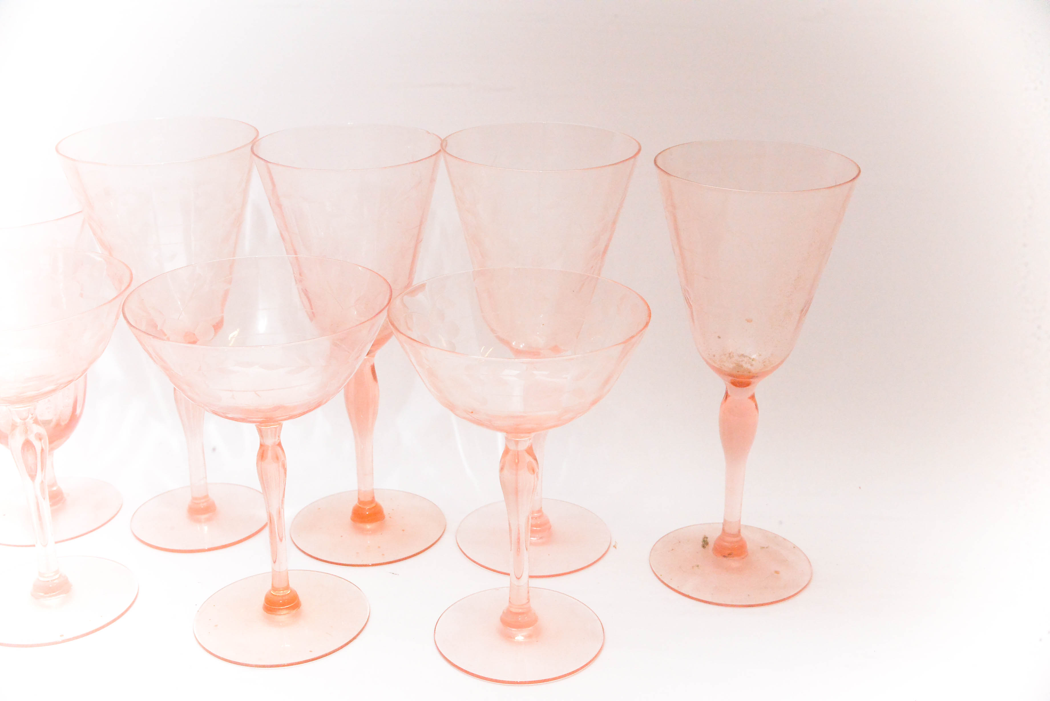 Set of Pink Depression Glass