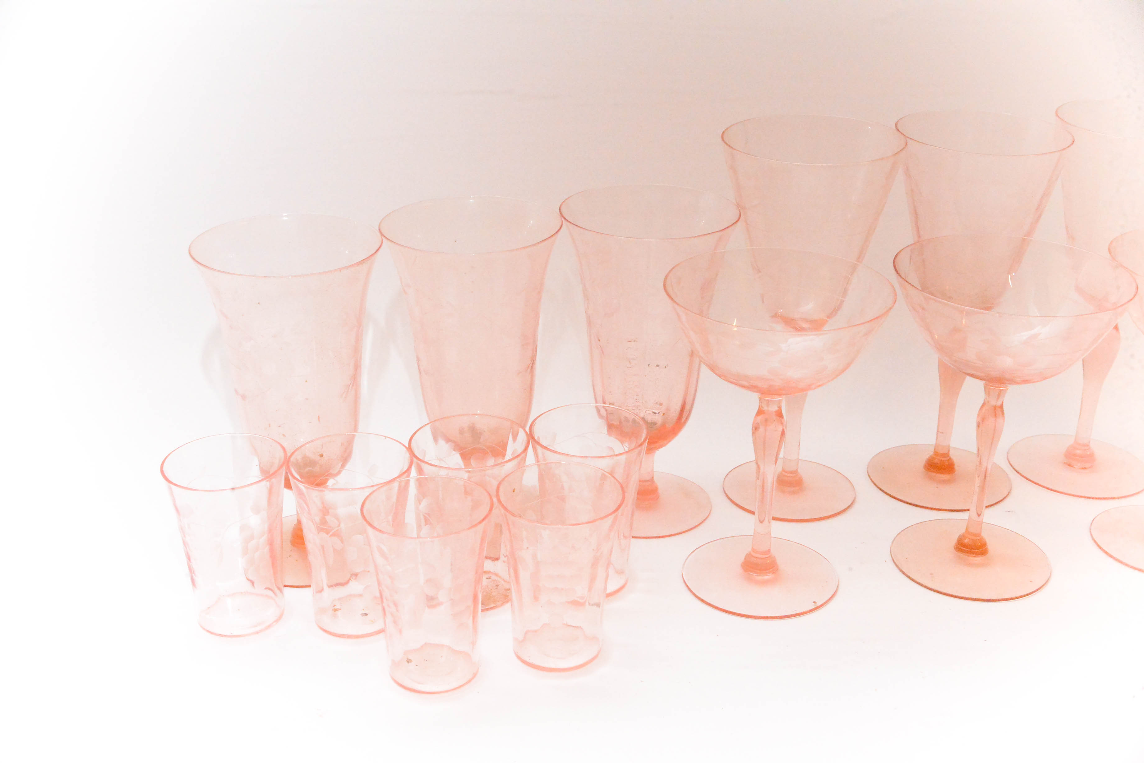 Set of Pink Depression Glass